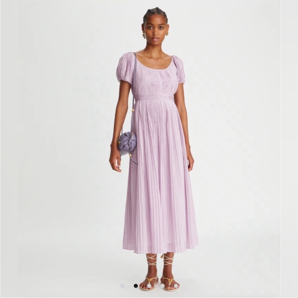 Tory Burch NWT Cotton/Silk Purple Plaid Pleated Dress, Size 10, New!